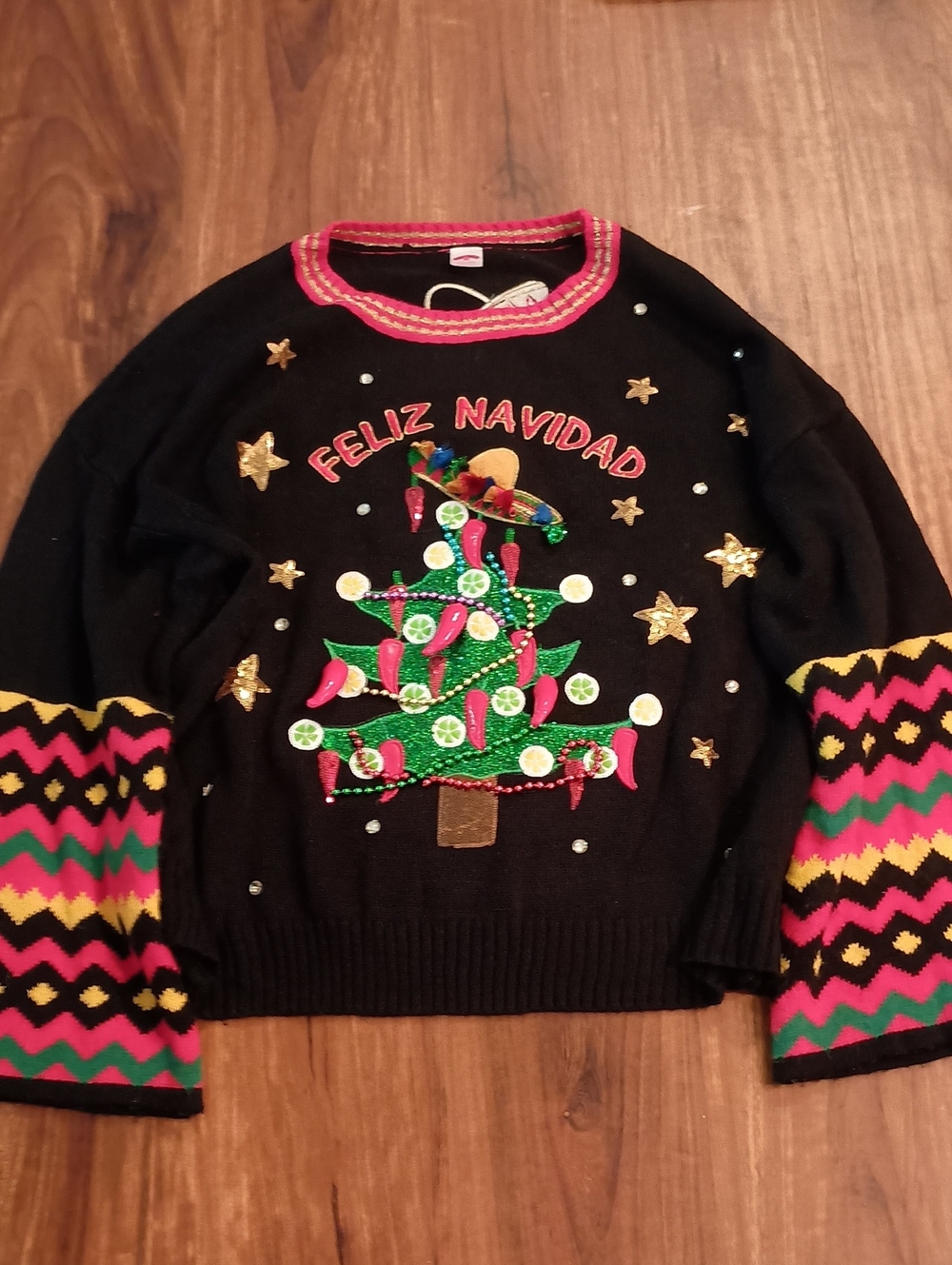 Feliz Navidad Black Embellished Holiday Sweater
